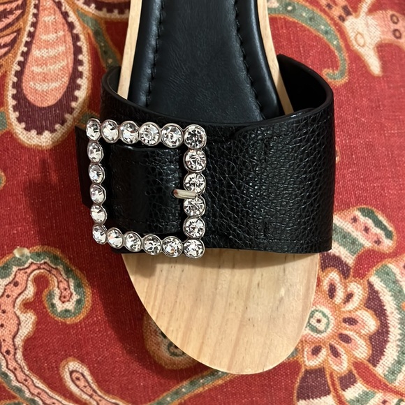 Claire Charolette black leather with rhinestone buckle sandals - Picture 6 of 6